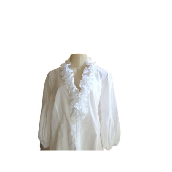 Lafayette 148 Ruffle Dolman Sleeve White Cotton Blouse Size 12 - Picture 2 of 9